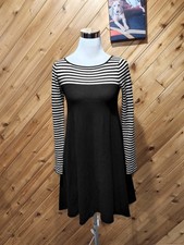 Autumn Cashmere Scoop Neck Long Sleeve Black White Striped Dress XS