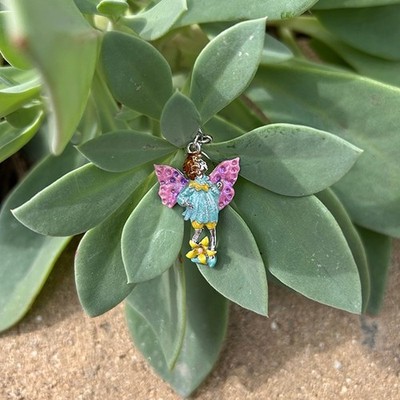 Kirks Folly Pixie Boy Flower Fairy Friend Charm Silvertone Hand Enameled