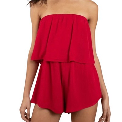 Tobi Red Strapless Tiered Modal Blend Breathable Romper Jumpsuit Travel Beach M