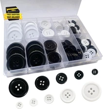 100 Pcs Premium Resin Black Buttons, 5 Sizes of Sewing Buttons, Flatback Button,