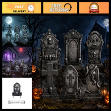 6 Pcs Large Halloween Tombstone Decorations - Scary Skeleton RIP Yard Signs for