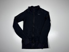 Nike Dri Fit Running Jacket Womens Small Full Zip Black Thumbholes Athletic Top