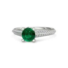 Art Deco Style Lab-Created Diamond Pretty Emerald Ring For Her 14K White Gold FN