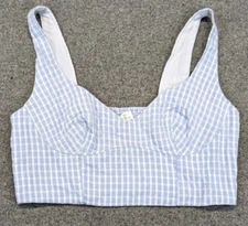 Elodie Gingham Sweetheart Neck Smocked Crop Tank Top Size Medium.