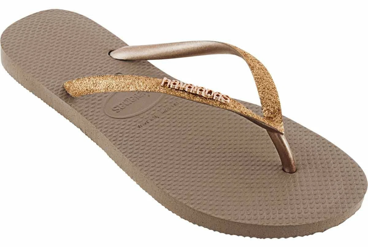 Havaianas Slim Glitter Metal Logo With Glitter In Rose Gold Size