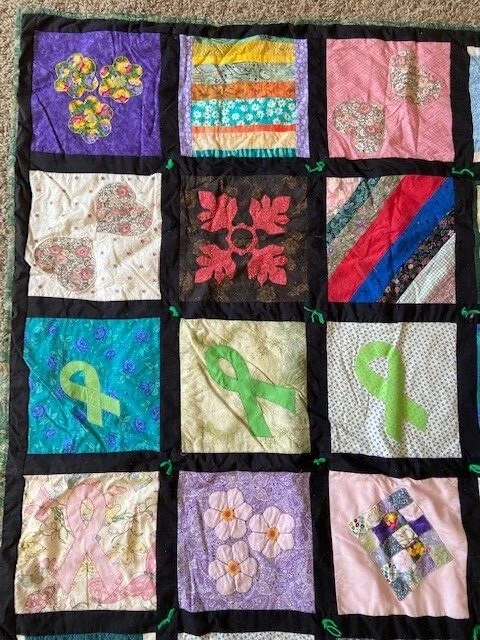 Hand Stitched Breast Cancer Awareness Quilt Various Patterns 64 x 54 EUC - Image 2 of 4