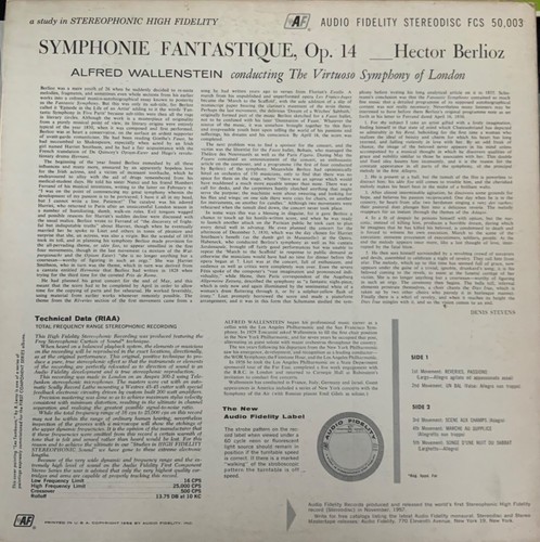 BERLIOZ-SYMPHONIE FANTASTIQUE-WALLENSTEIN-ORIGINAL AF FCS 50,003 VINTAGE VINYL - Picture 2 of 2