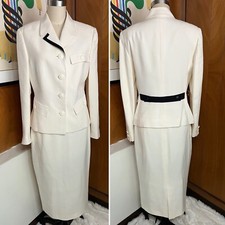 Istante Versace Silk Suit Skirt Jacket Sz IT 42 US 4 White Black Medusa buttons