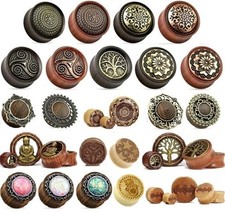 1 x Wooden Ear Plug - Flesh Tunnel WOOD Stretcher Expander Choose Size & Design