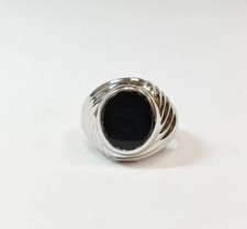 Sterling Silver Unisex Oval Black Onyx Ring Size 8