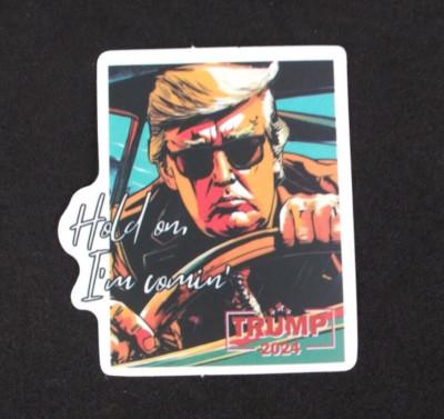 Hold On, I'm Comin' Trump 2024 Election Sticker 2.18'' x 2'' (K)