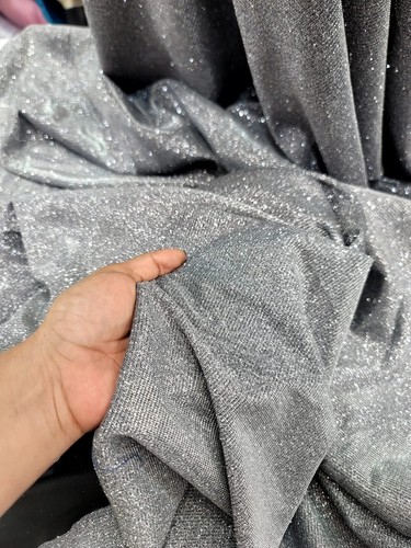Silver Glitter On BLACK SPANDEX Fabric By The Yard Gown Prom SHINE Stretch - Picture 8 of 14