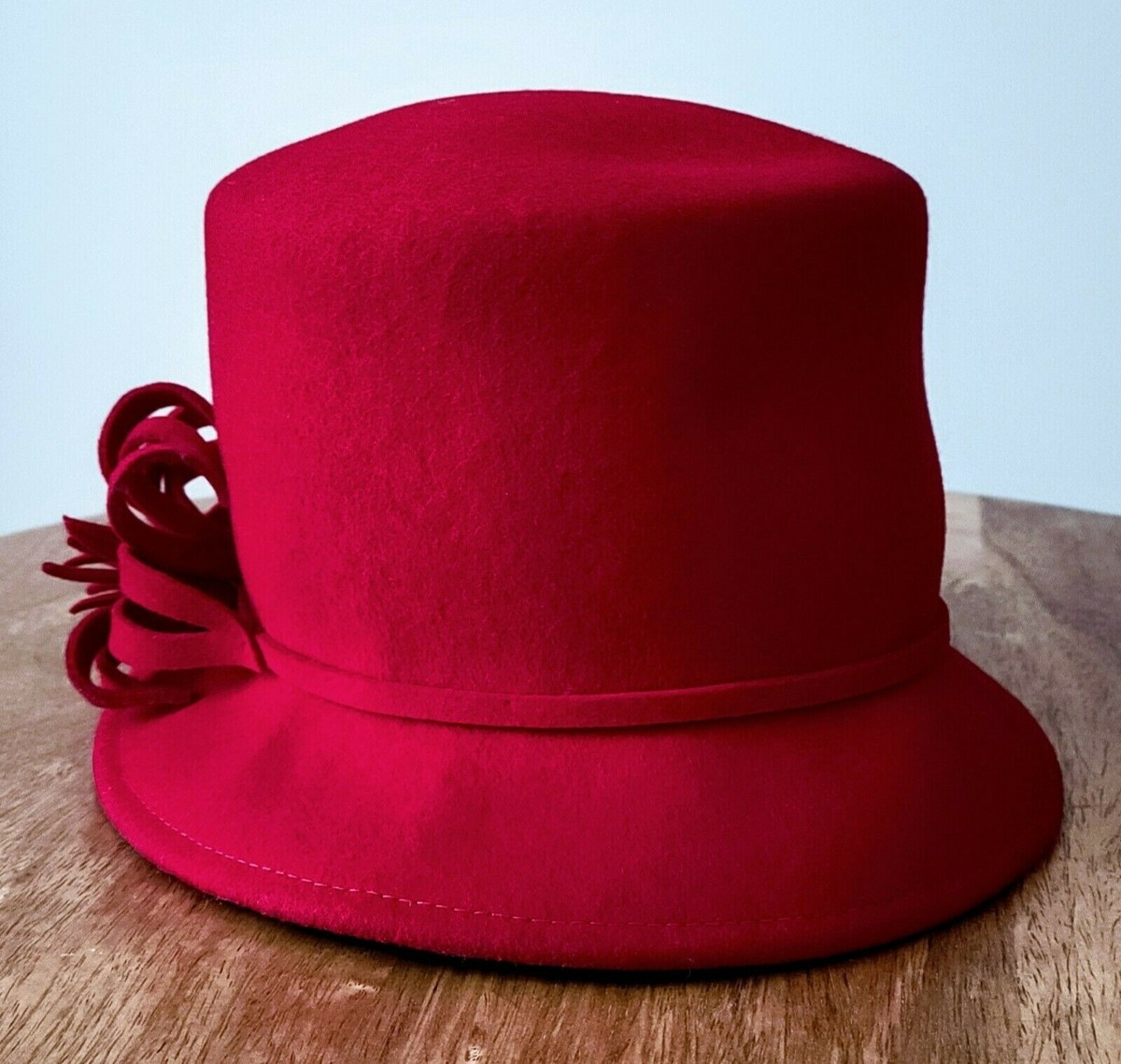 DANIELE MEUCCI Fancy Church Wedding Red Wool Bucket Hat NWT 