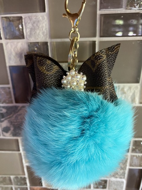 Repurposed Genuine Louis LV Vuitton Monogram Canvas Keychain Fur Pom Bag Charm | eBay