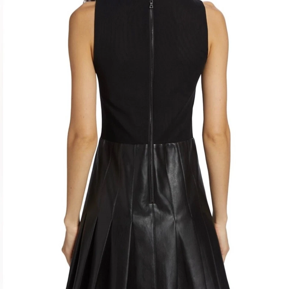 Alice + Olivia Women’s Chara Vegan Leather Pleated Mini Dress Black Size 10 - Image 3 of 4