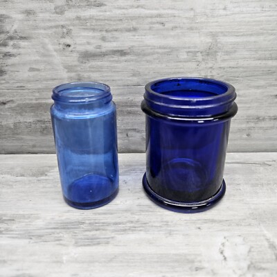 Vintage Cobalt Blue Threaded Jar Glass Lot One W/ Flared Bottom Noxema?  3'' Tall