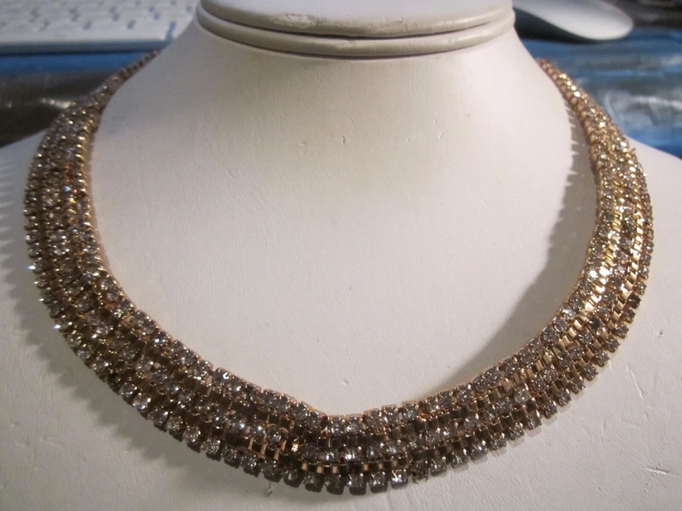 COLLAR CRISTAL VINTAGE - FILAS DE CRISTALES - 16" LARGO - BBA-45 Foto 2 de 3