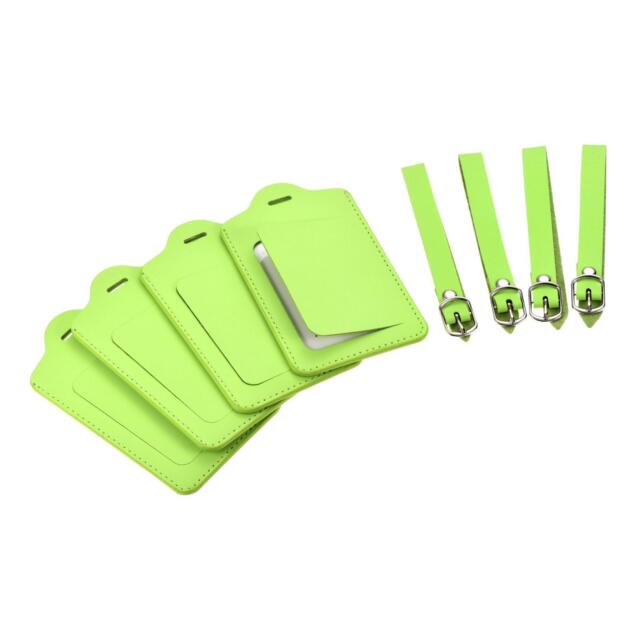 Luggage Tag PU Holders 12x7cm Baggage Label Identifier Green Pack of 4