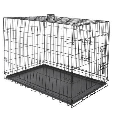 36'' High Quality Dog Crate Kennel Folding Pet Cage 2 Door With Tray Dog House