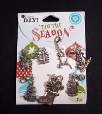 Cousin DIY silver tone Christmas Charms 7 pcs NEW