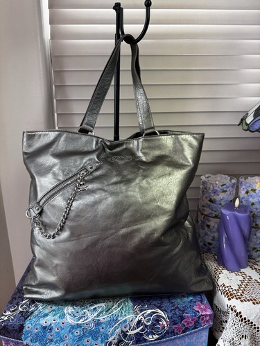 ED HARDY XL METALLIC SILVER, TOTE/SATCHEL, SUPER NICE CONDITION AND VERY CLEAN++