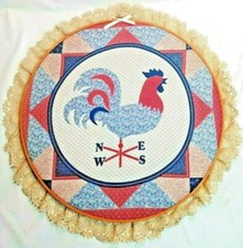Rooster Wall Hanging Handmade With Embroidery Hoop Cloth Lace Vintage