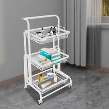 3-Tier Metal Rolling Utility Cart Multi-Functional Storage Cart with Wheels