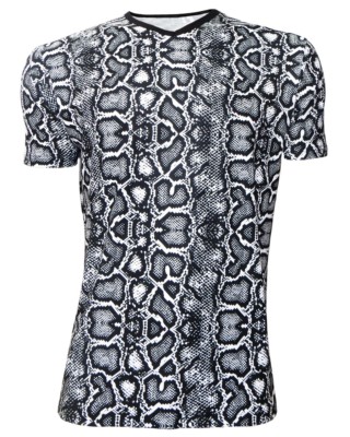 Herren Klassisch Einfarbig Schlange Python Haut Alternative V-Ausschnitt T-Shirt Mode 