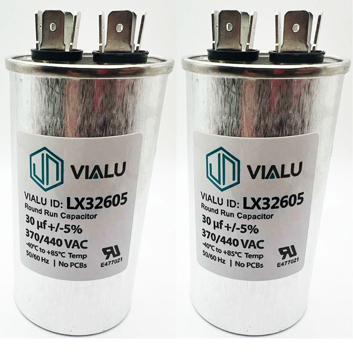 Pack of 2 - VIALU - 30 uf/MFD 370 VAC volts Round Run Capacitor 50