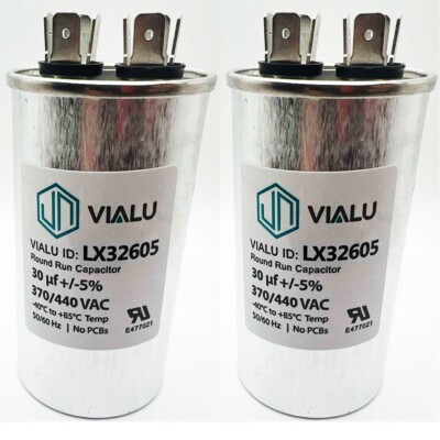 Pack of 2 - VIALU - 30 uf/MFD 370 VAC volts Round Run Capacitor 50/60 Hz