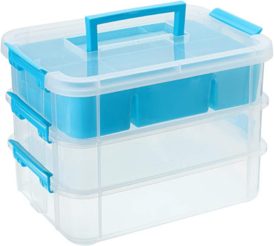 3 Layer Stack & Carry Box, Plastic Multipurpose Portable Storage Container Box H