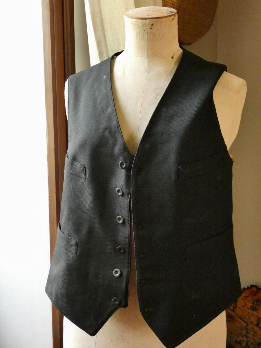 Ancien PETIT GILET de SMOKING pour homme en drap de laine noir doublé  rayures | eBay