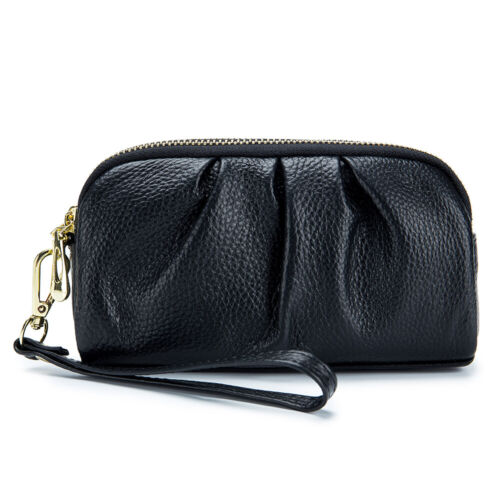 Genuine Leather Wristlet Wallet for Women Stylish Ruched Wristlet Clutch Purse - Picture 17 of 29