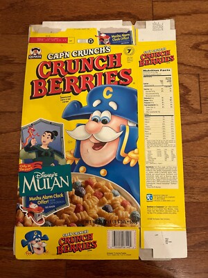 1998 ''CAP'N CRUNCH'S CRUNCH BERRIES'' {DISNEY MULAN ALARM CLOCK} Cereal Box RARE!