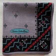 Vintage Mens Handkerchief Purple Cotton Geometric Border Black Pocket Square 18"