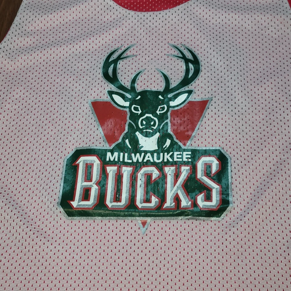 Camiseta deportiva vintage Y2K Milwaukee Bucks Camp para hombre M práctica reversible malla de centavo Foto 2 de 4