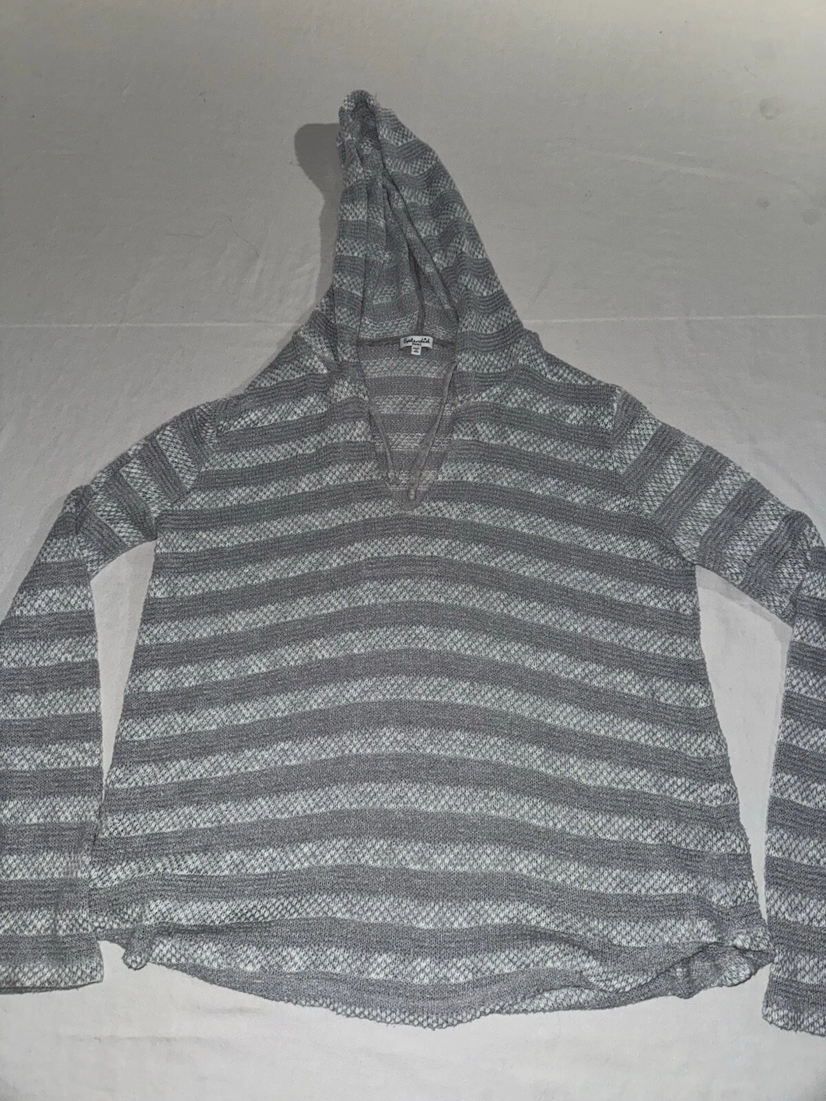 Splendid Womens Small Knit Embroidered Snowland Gray Hoodie Oversized NWOT!