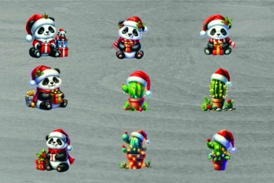 9x gemischte Weihnachtskaktus Pflanze/Panda/Vinyl Aufkleber/Decal/Party Deko/Becher