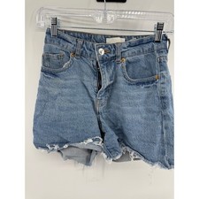H M Blue Denim Cutoff Shorts Distressed Raw Hem Womens Size 2