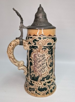 Traditional Beer Stein with Pewter Lid, ''O Lieb, wie bitter bist du''