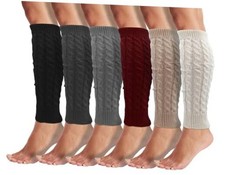 Leg Warmers for Women, 6 Pairs Knee High Cable Knit Warm Thermal Assorted D