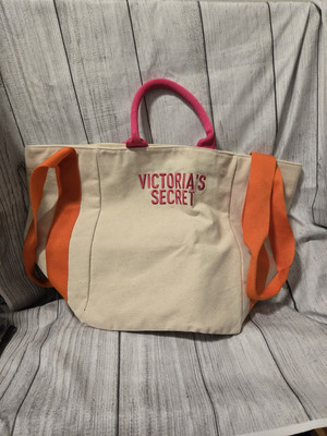 Victoria's Secret Bombshell Summer Coral Orange Pink Beach Canvas Tote Bag