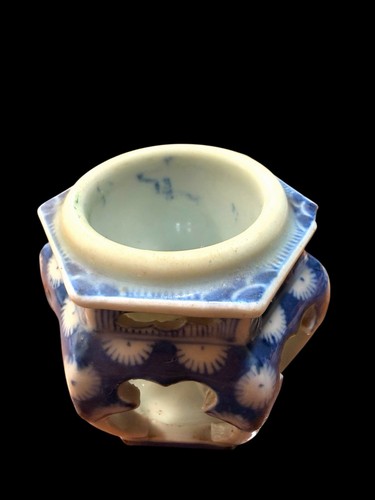 Antik Japanisches Porzellan Handbemalt Blau & Weiß Sake Tasse Ständer Abgebrochen - Bild 5 von 15