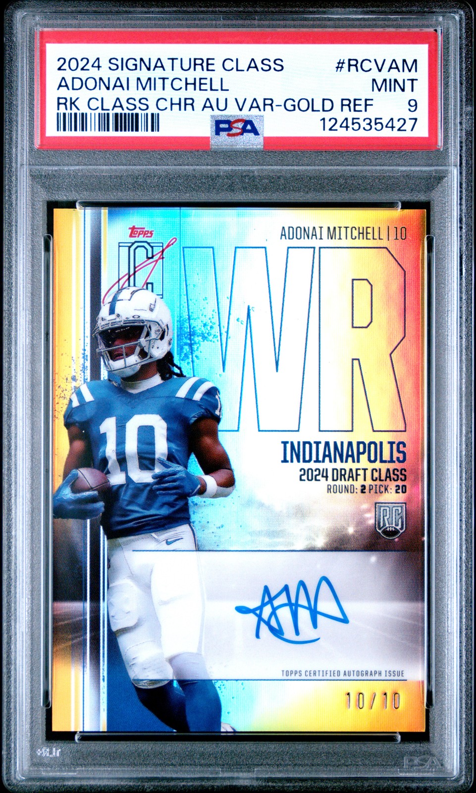 Adonai Mitchell Topps Signature Class Rookie Class Chrome Autograph Variation #RCVAM Gold Refractor