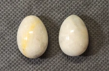 Vintage Pair of Polished Natural Cream White Marble Alabaster Granite Yoni Eggs 