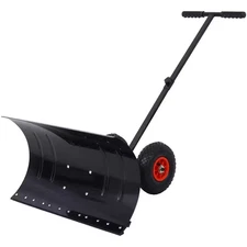 Ami Adjustable Ergo 14 In. Steel Handle 29 In. Steel Blade Snow Shovel Pusher-Wi