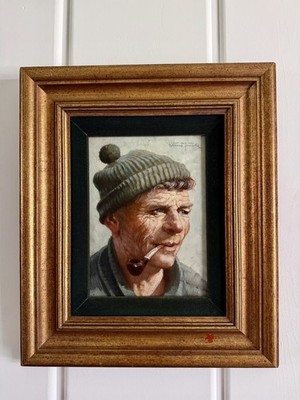 RARE OIL PAINTING  by Bernhard / Bernd Funke SIGNED portrait farmer or sailor