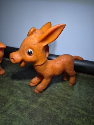 Vintage Rosenknospe Gummispielzeug Katze und Esel 50er 60er Jahre Spielzeug x 2