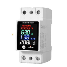 Misuratore Consumo Energia Monofase Guida DIN 60A Voltmetro Amperometro Watt Kwh
