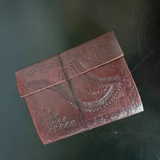 Handmade Stamped Leather Bound Diary Journal Notebook Papyrus Pages 6" x 8"